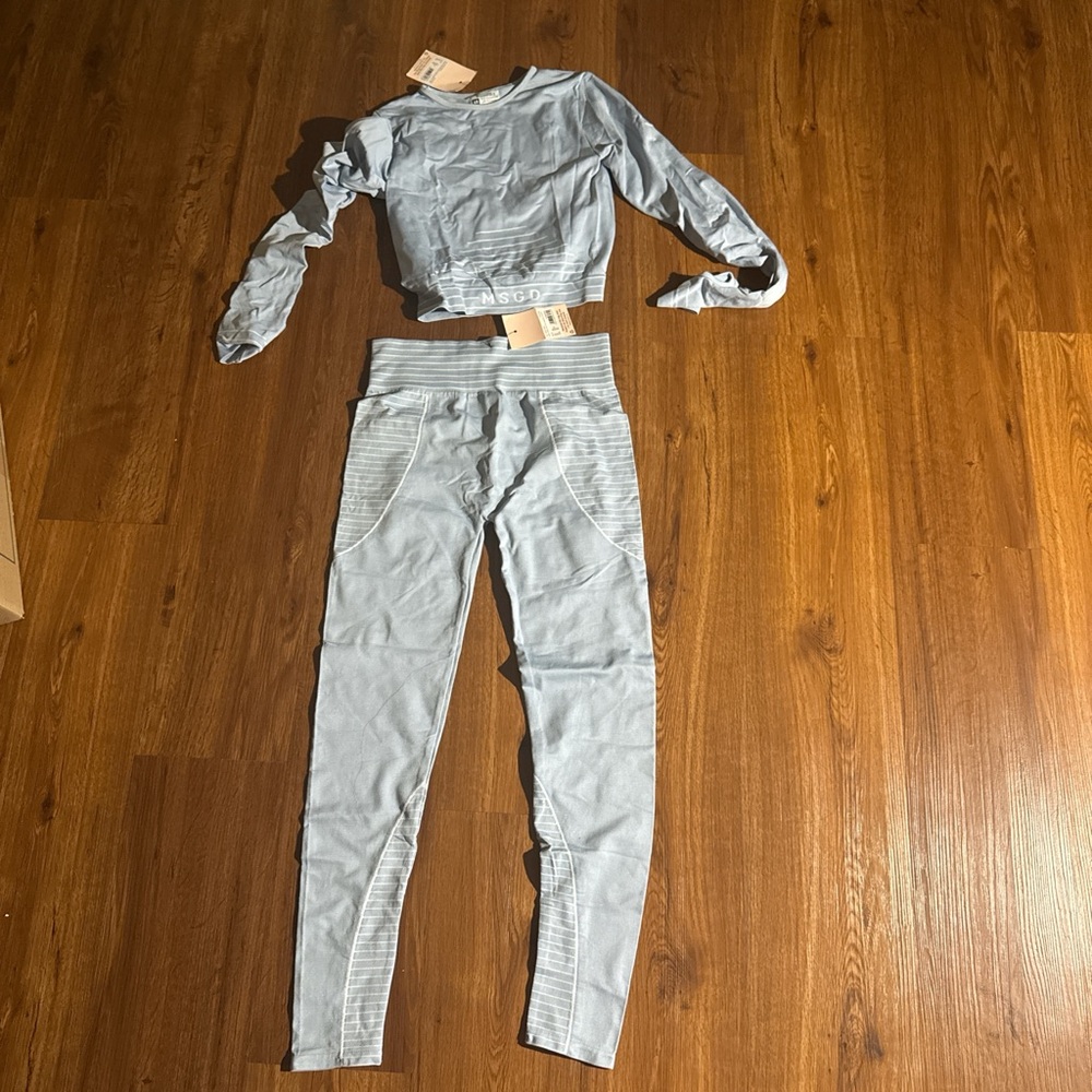 Missguided Light Blue Ribbed Seamless Lounge Set